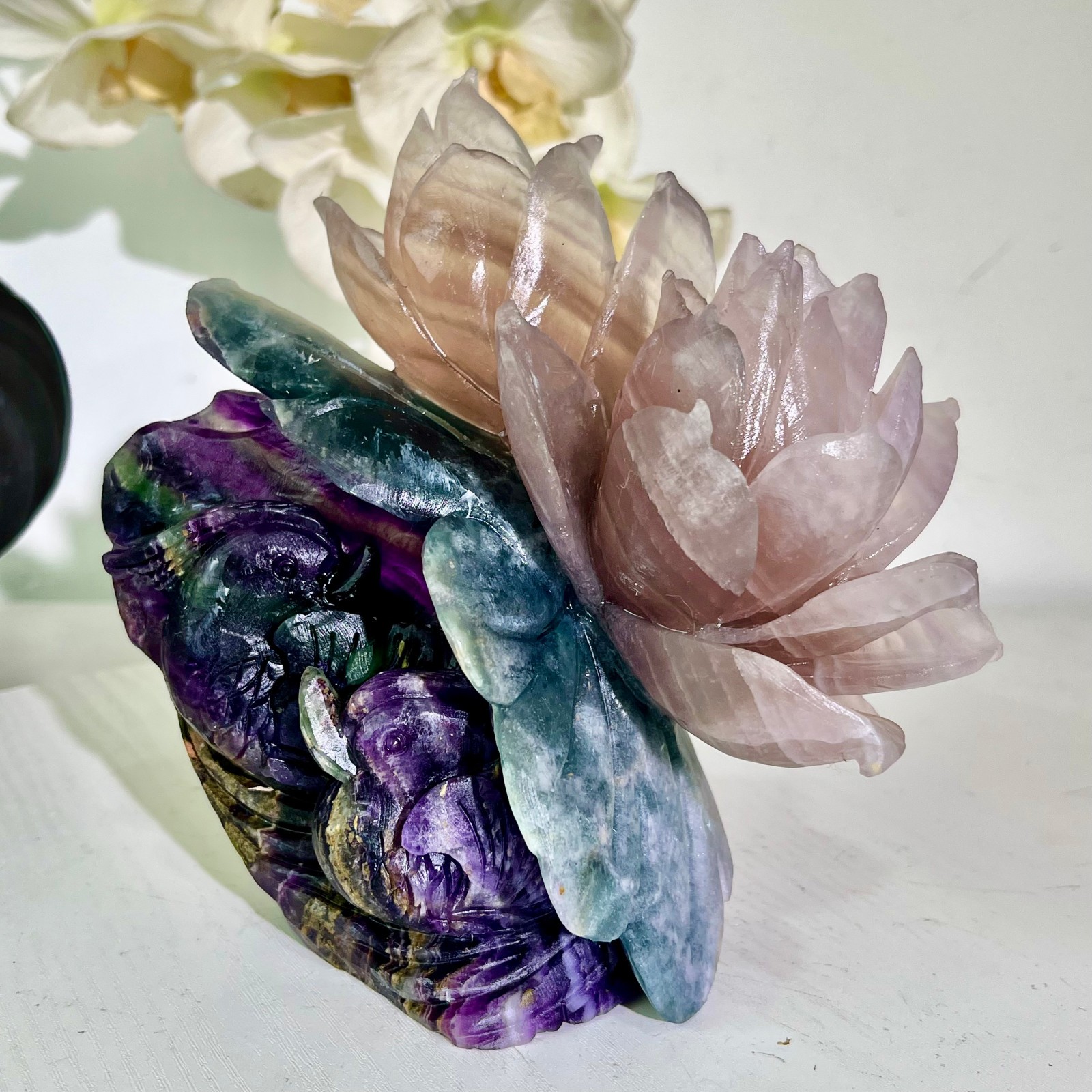 4.01LB Natural fluorite quartz products, hand carved and polished spiritual orn