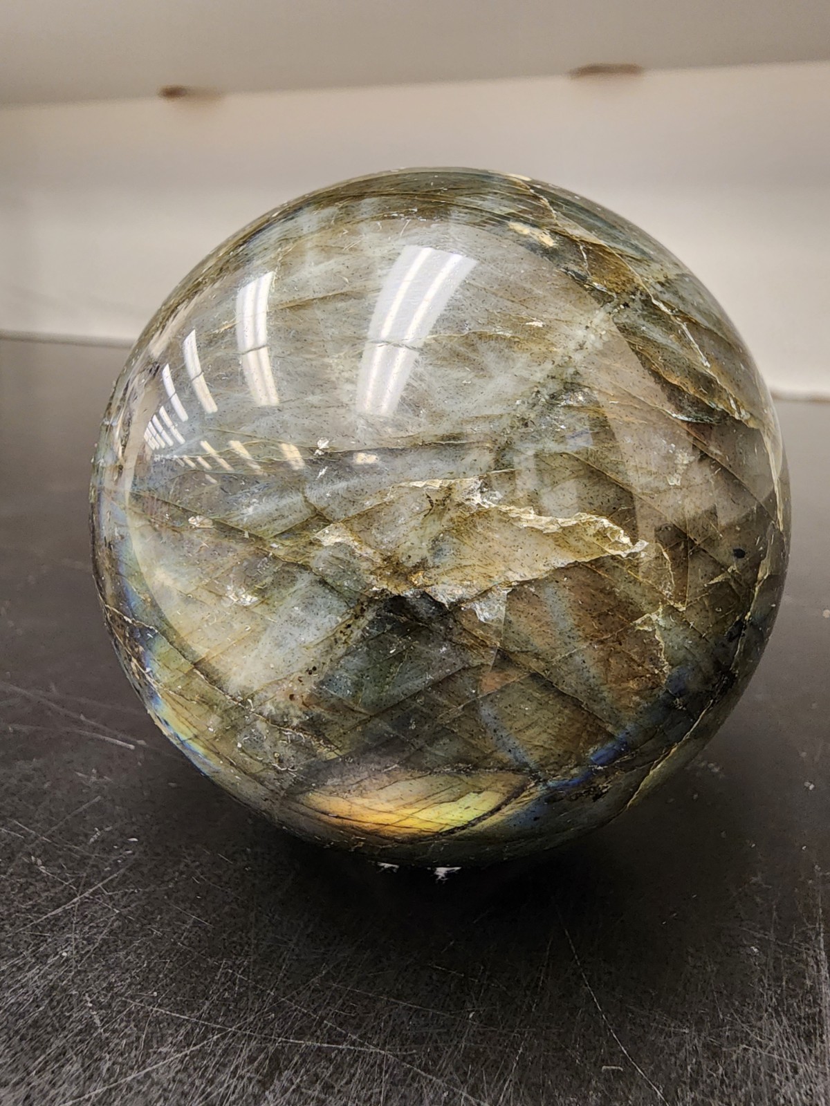 391g Labradorite Crystal Sphere Blue Gold Flash Polished Stone Display Ball