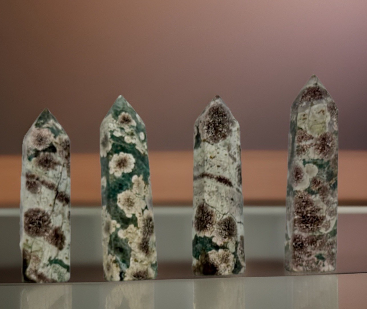 Cherry Blossom Jasper Crystal Tower 2.75″-3.5” Sakura Flower Hexagonal Point