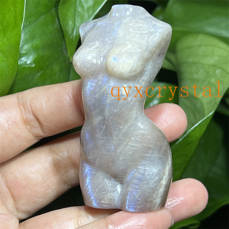 A++ Natural moonstone Carved Women Naked skull Quartz Crystal Figurines 2.4″ 1PC