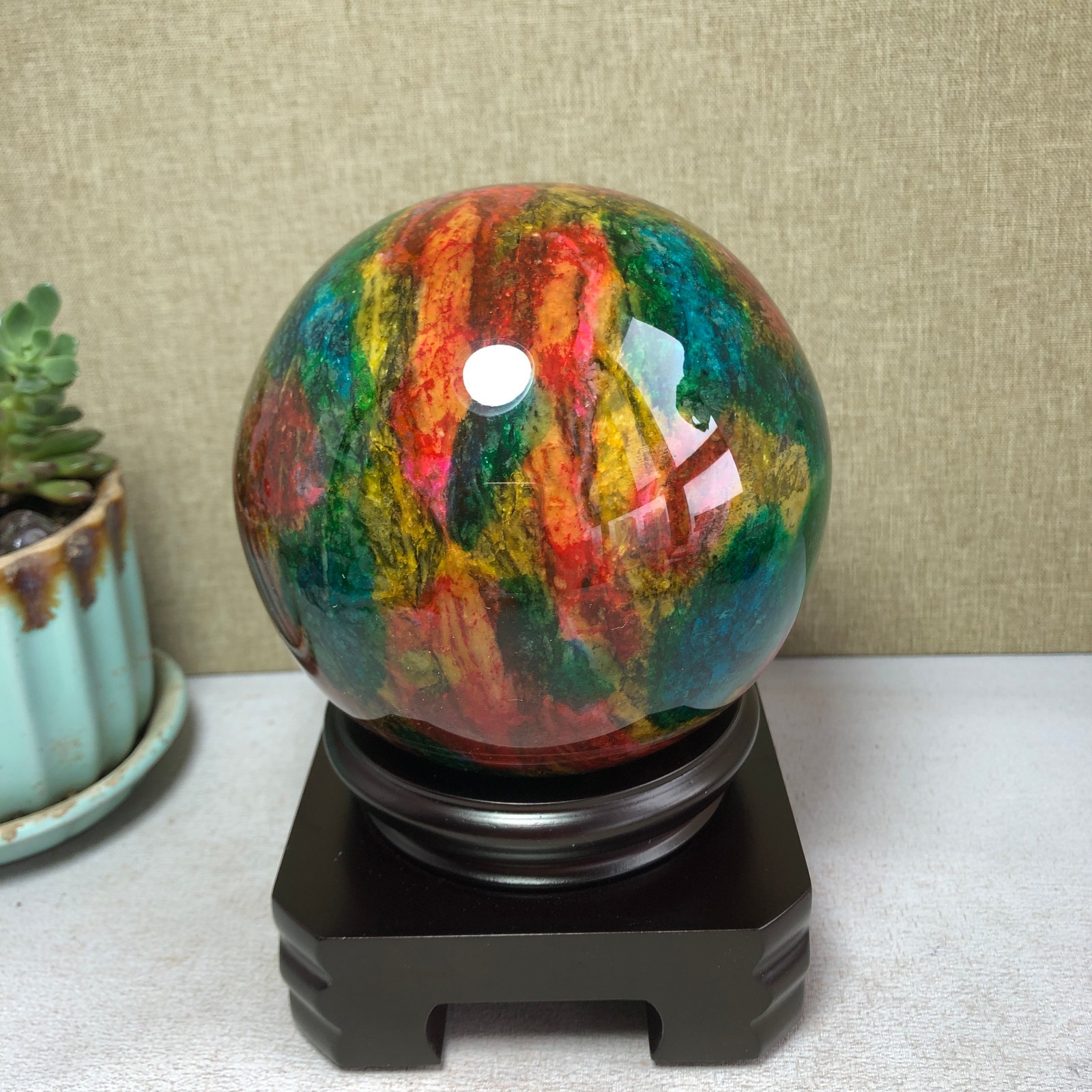 Natural “Seven Colors Jade” sphere flat bottom specimen Taiwan China 99mm A4580