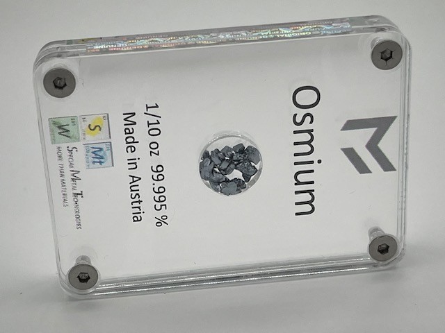 Crystalline Osmium 1/10th oz sealed in acrylic housing – Made in Austria