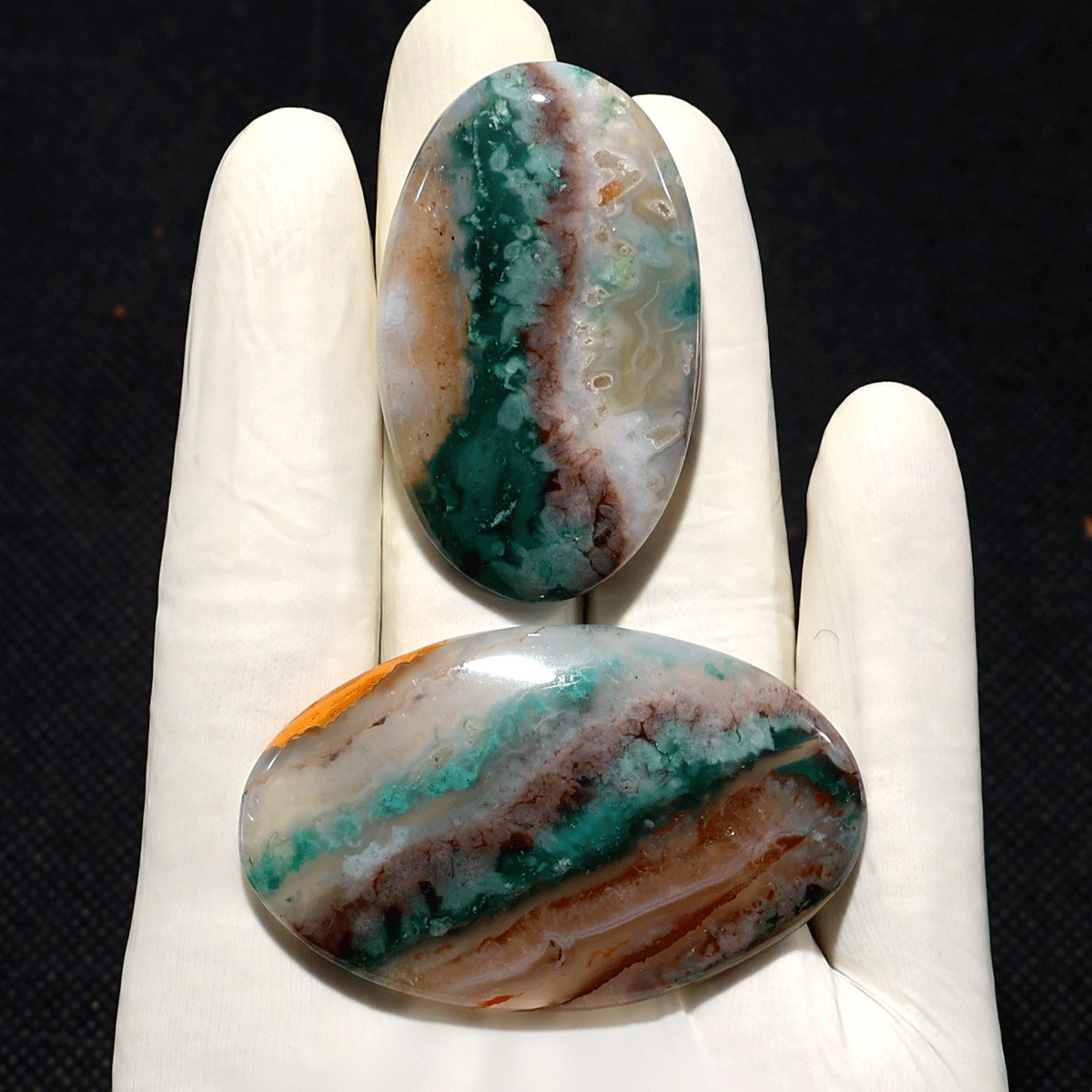 Mineral Landscape~ 2 PC Natural Aquaprase Rare Chalcedony Crystal Palmstone Set