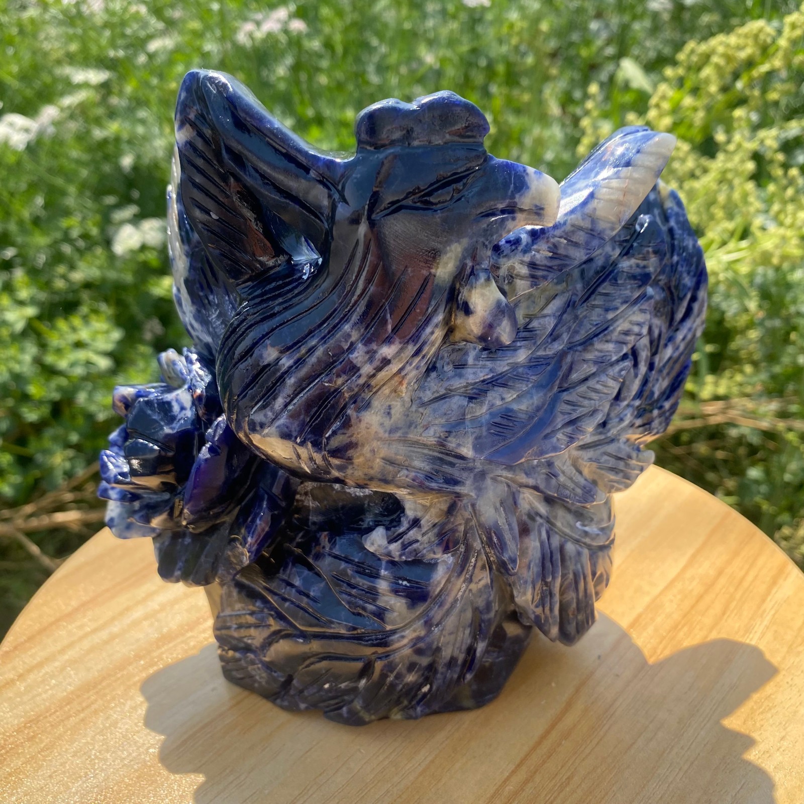 4.62LB Natural Blue Vein Stone Phoenix Carving, Home Decoration