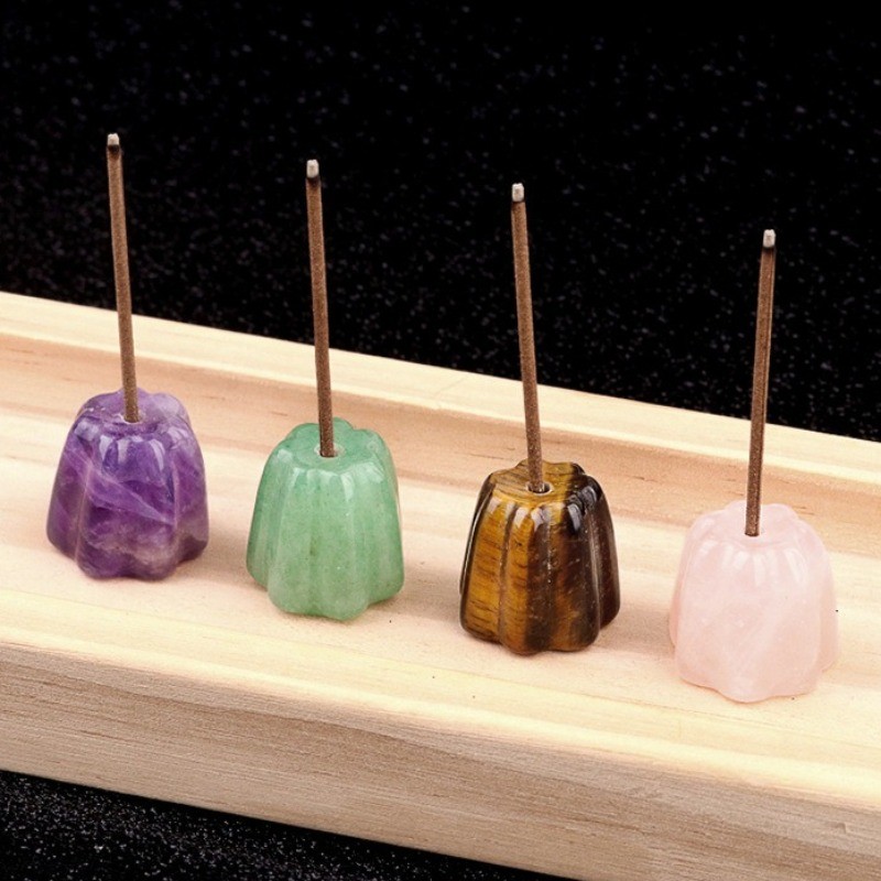 Natural Crystal Canelé Incense Holder Chakra Stone Stick Incense Burner for Yoga