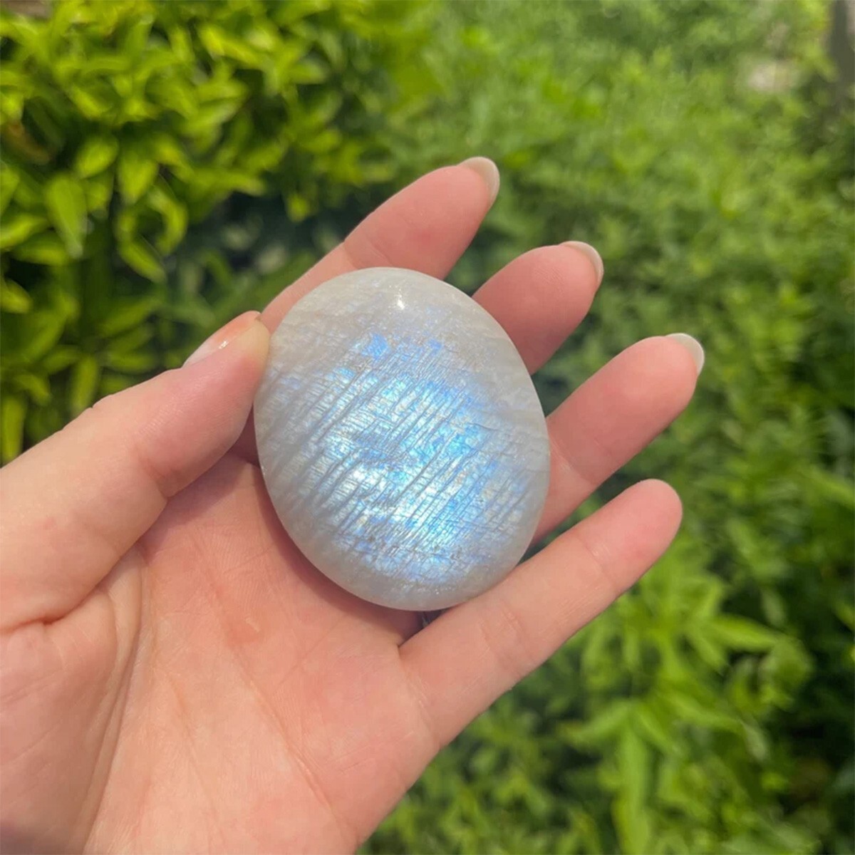2″ Large Moonstone Palm Stone High Flash Mineral Specimen Crystal Healing Gifts