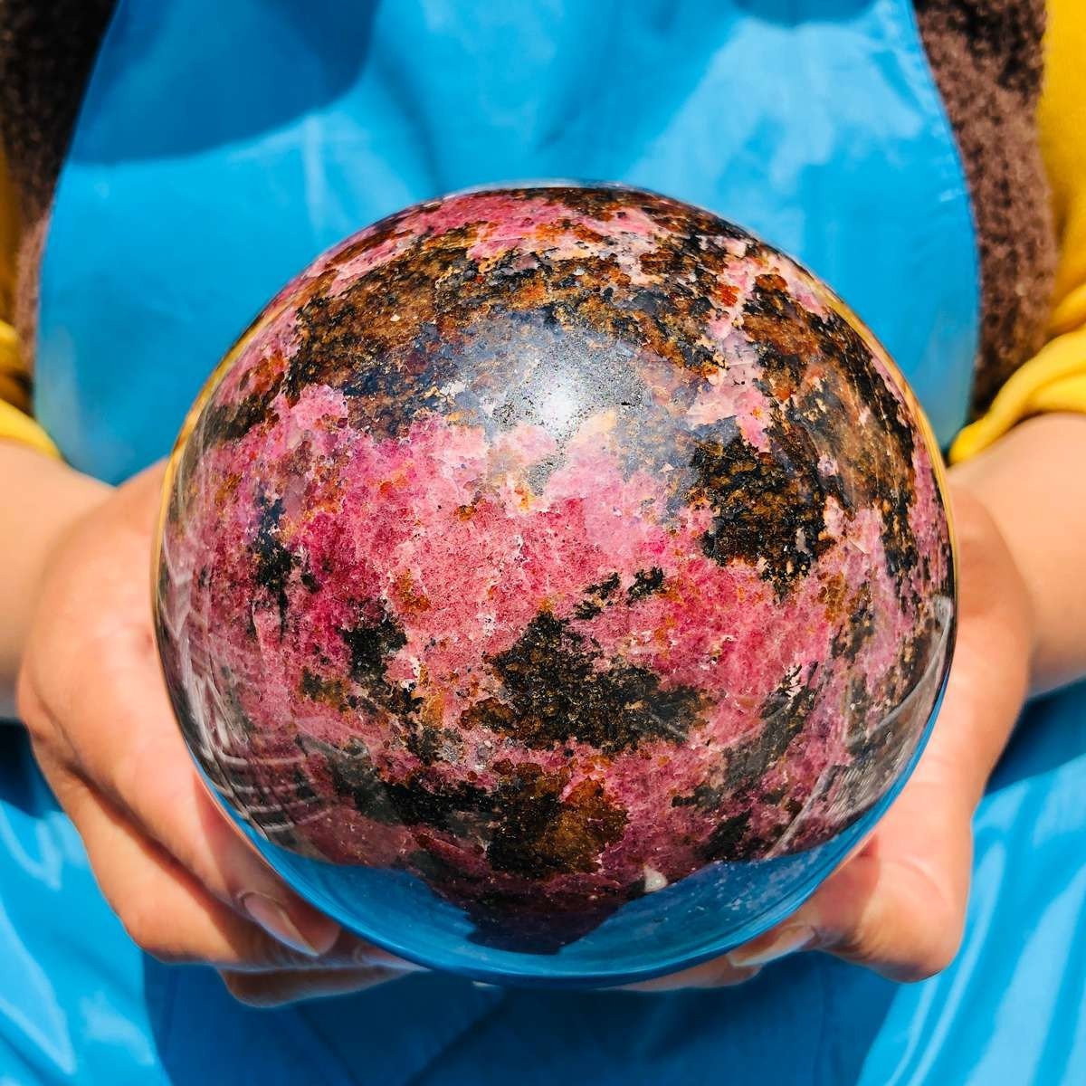 6.27 LB Natural Rhodonite Crystal Sphere Pink Black Healing Gem Stone 4778