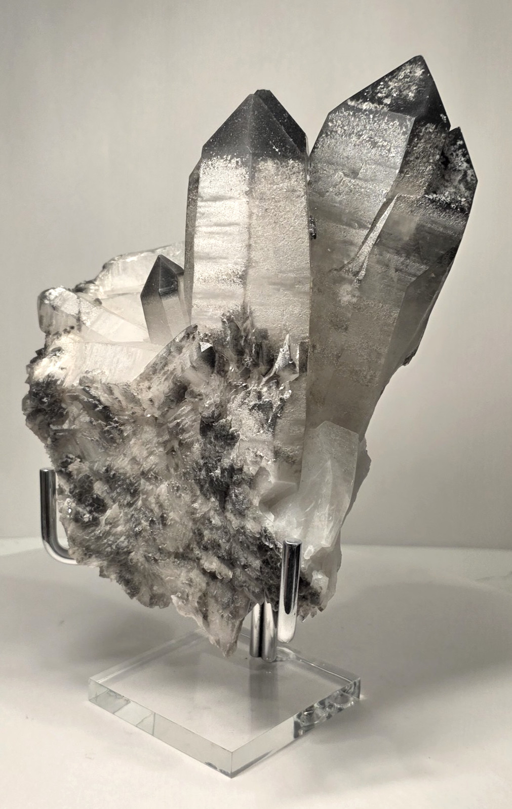 5LB 8″ Natural Smoky Quartz Crystal Cluster Phantom Point Specimen WITH STAND