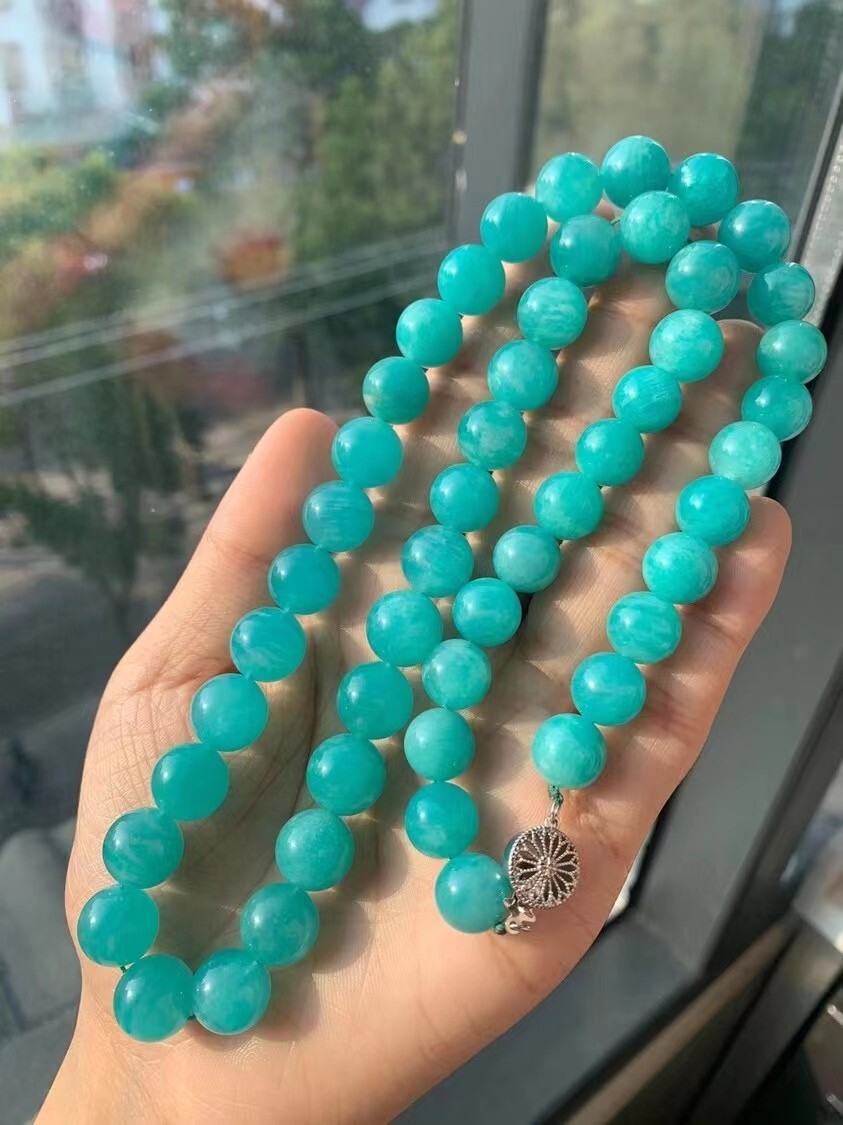 Natural Ice Green Amazonite Gemstone Round Beads Necklace 11mm AAAA