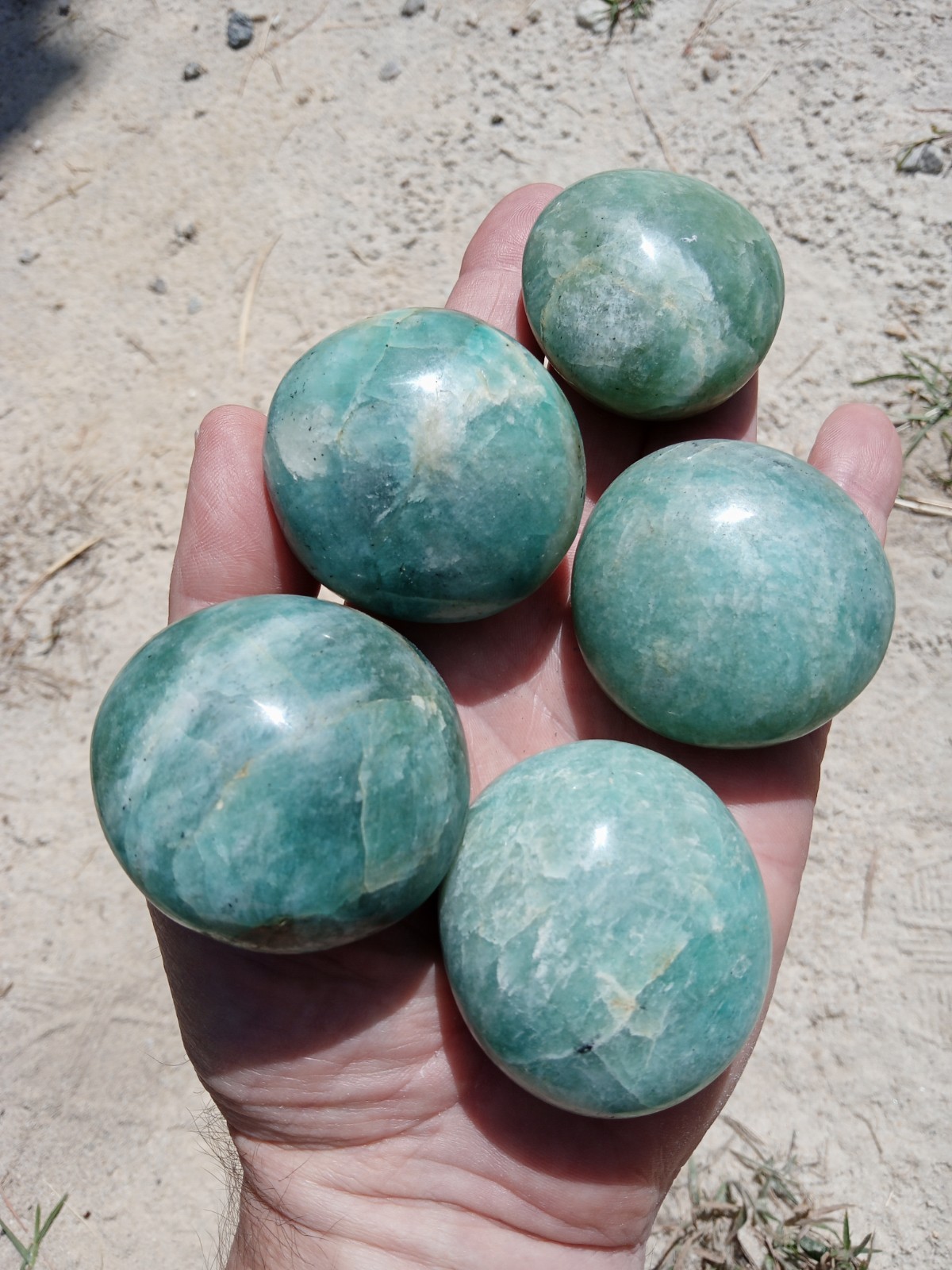 Lot of 5 Hand Polished Amazonite Palm Stones! Healing, Over 1 Lb! S2