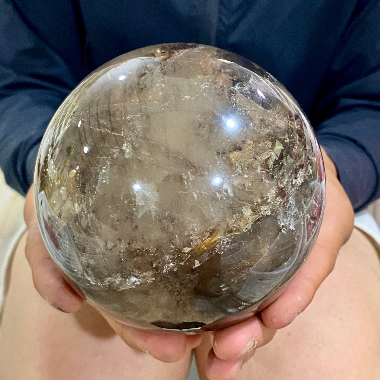 3.72LB Natural smoky Crystal Clear Quartz Crystal Sphere Ball Healing Meditation