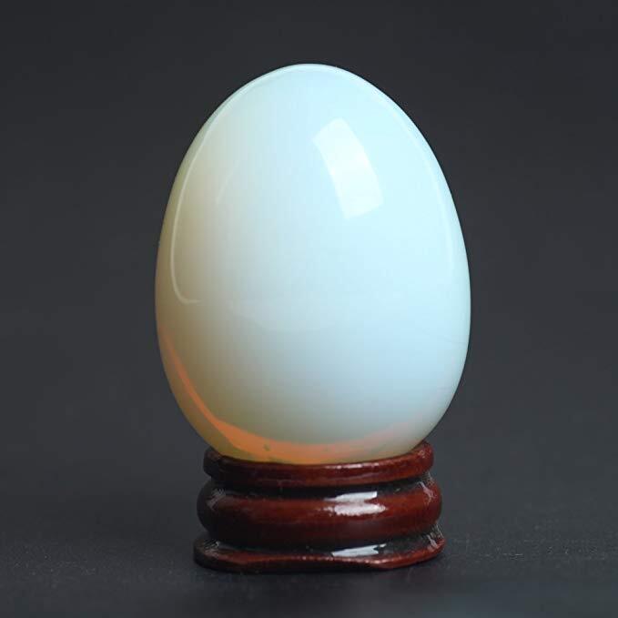 1.92” Crystal white opalite egg with wood stand chakra stones reiki healing