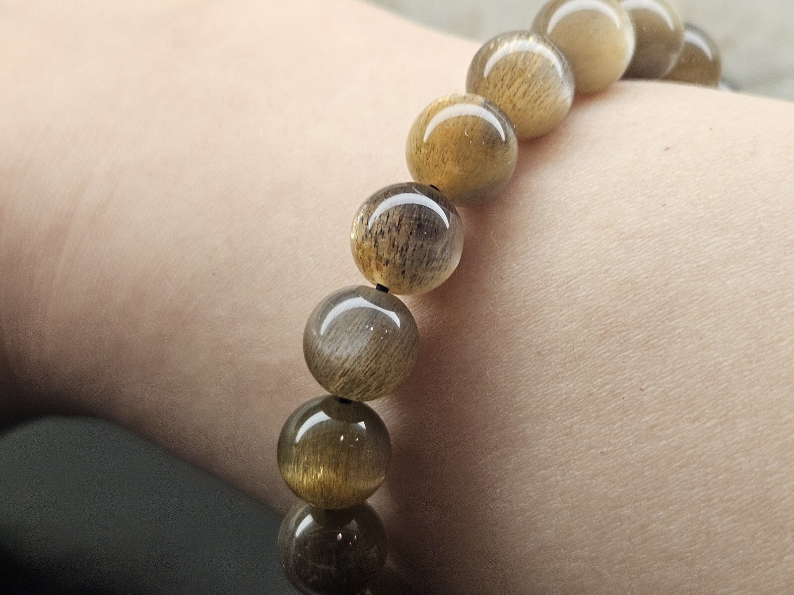 Top Quality Golden Black Sunstone Beads Bracelet 9.3mm