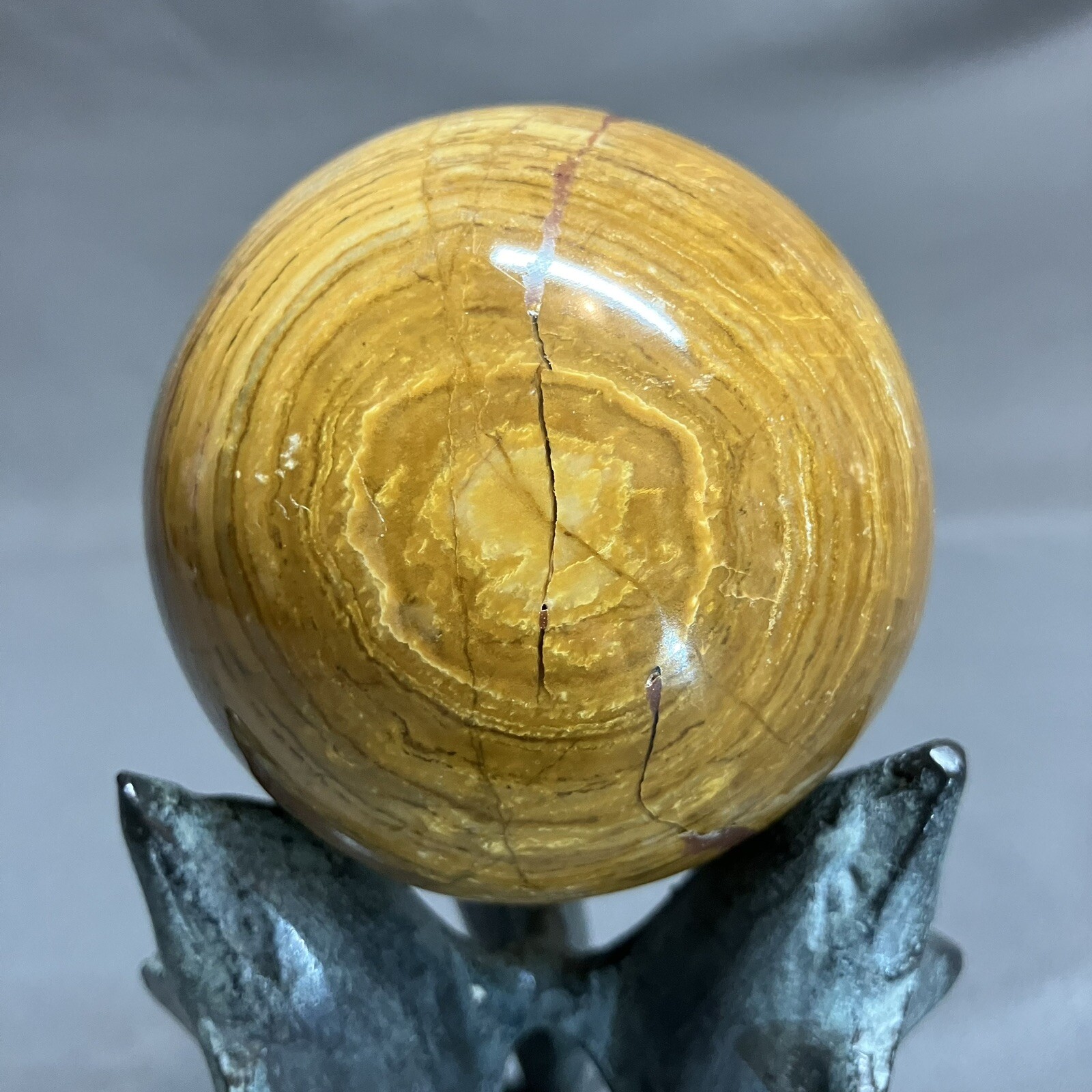 3” Banded Gemstone Dolphin Stand / Onyx ? Stone / Sphere Ball / 76mm / REPAIRED