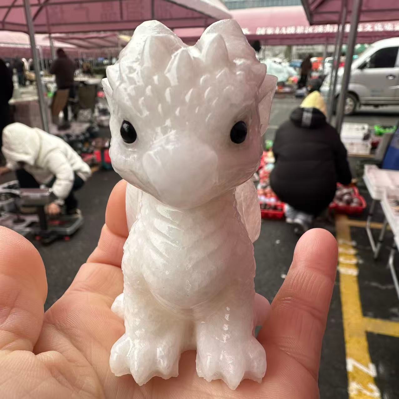 1pc Natural White Jade Quartz Carved Little Dragon Skull Crystal Reiki Decor