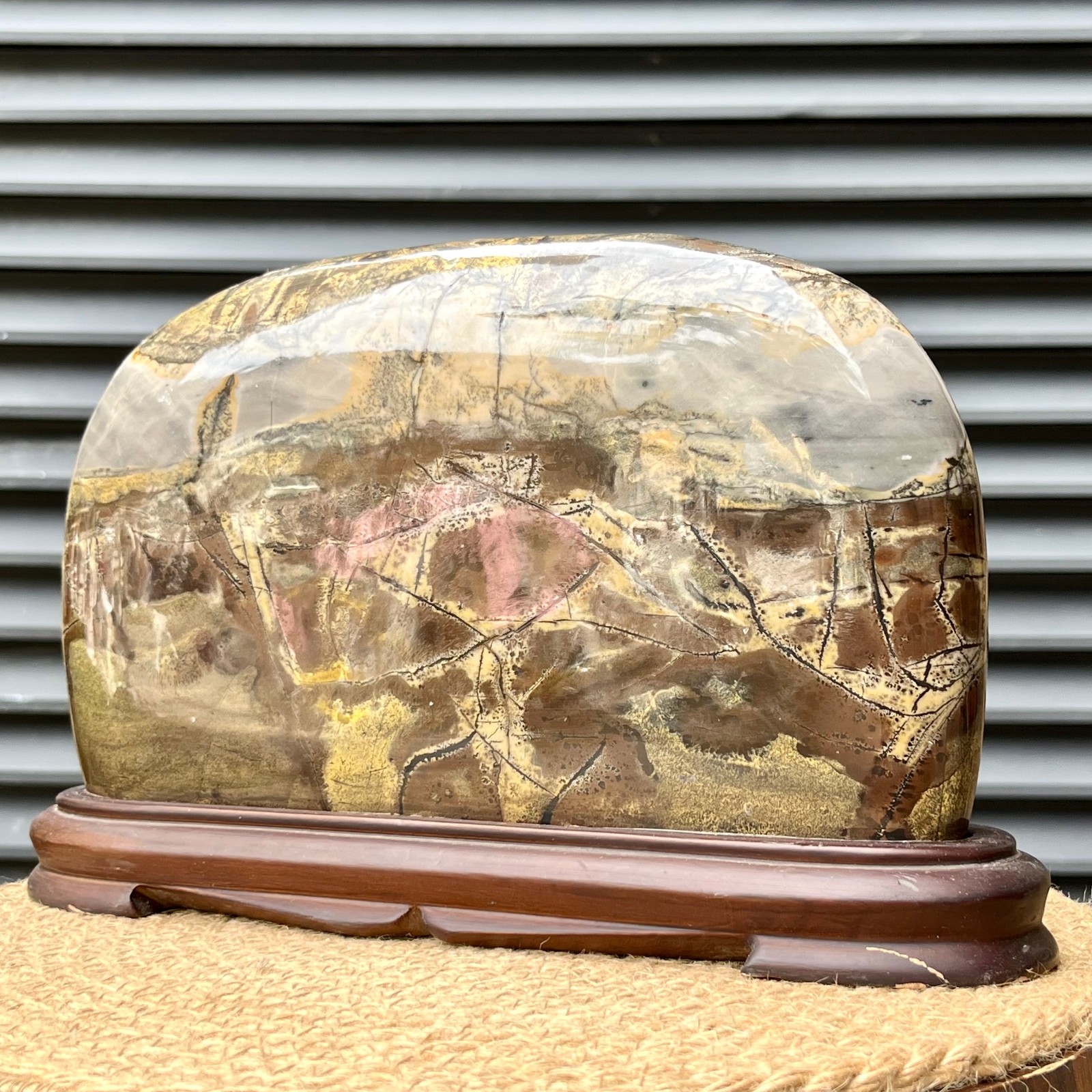 6.2 lb Natural Scenic Stone Display Polished Pattern Art w/ Wood Stand