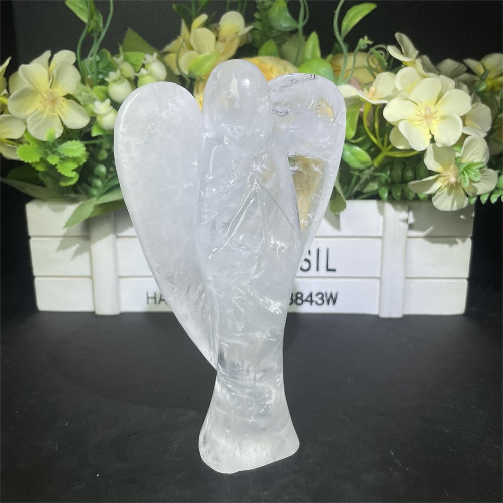 1.3LB 5.9″ Natural A+ Clear Quartz Angel Carving Crystal Quartz Mineral Decor