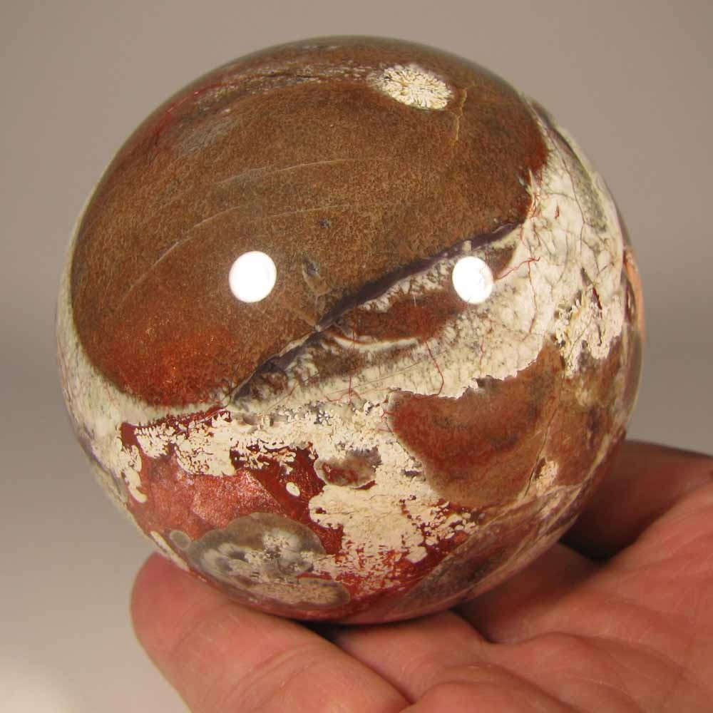 2.9″ MONEY AGATE Rhyolite Gemstone Sphere w/ Stand – Indonesia – 75mm – 1.2 lbs.