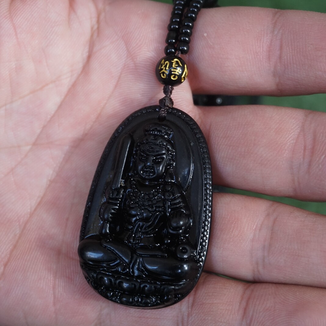 5 Pieces Natural Black Obsidian Lucky Pendant Necklace Guanyin Buddha Healing