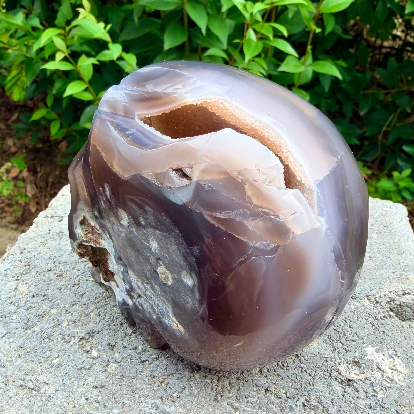2.36lb Amethyst agate crystal cave skull, Rare hand carved skull specimen