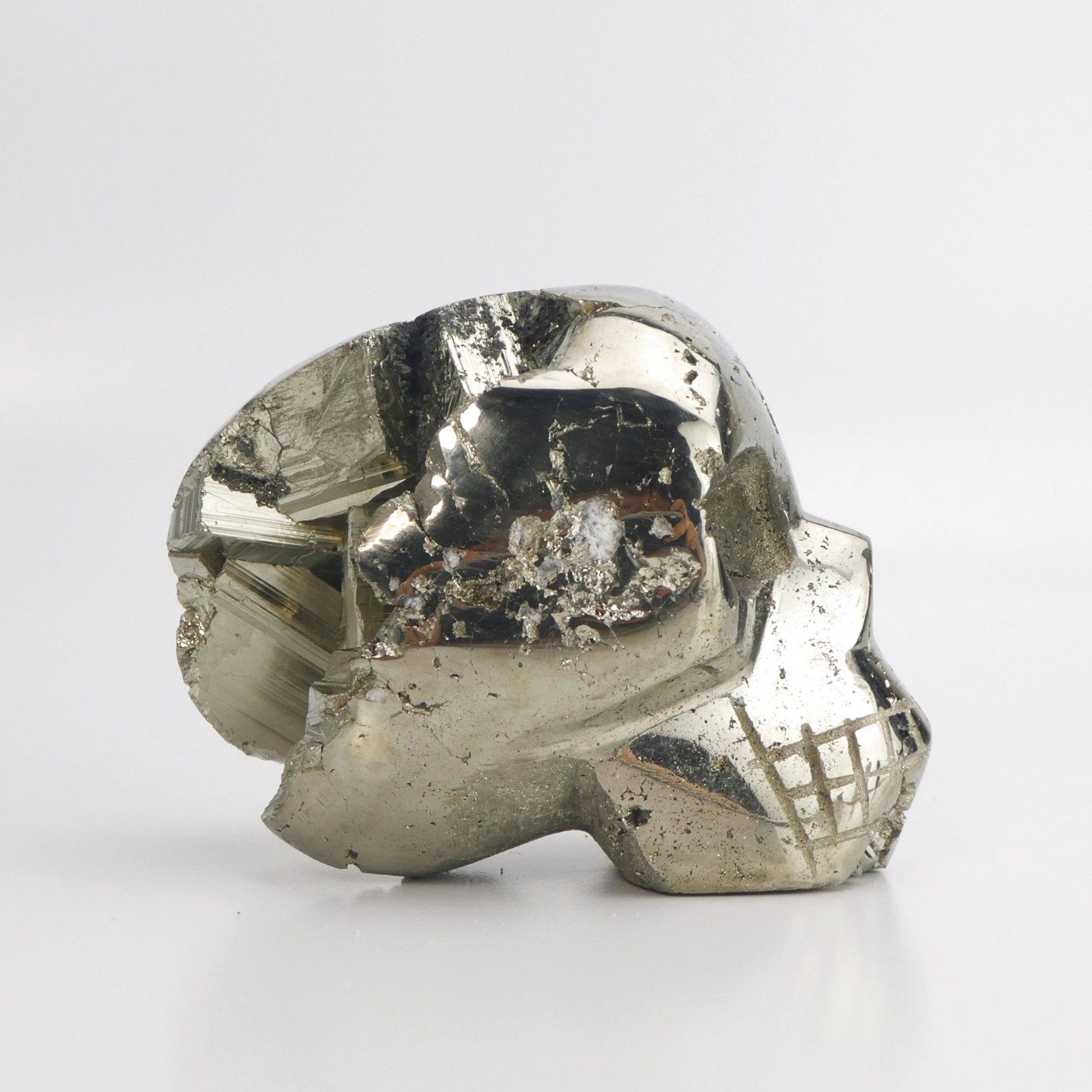 3.75″ 2lb Pyrite Skull from Peru Hand Carved Polished Natural Crystal Exposure