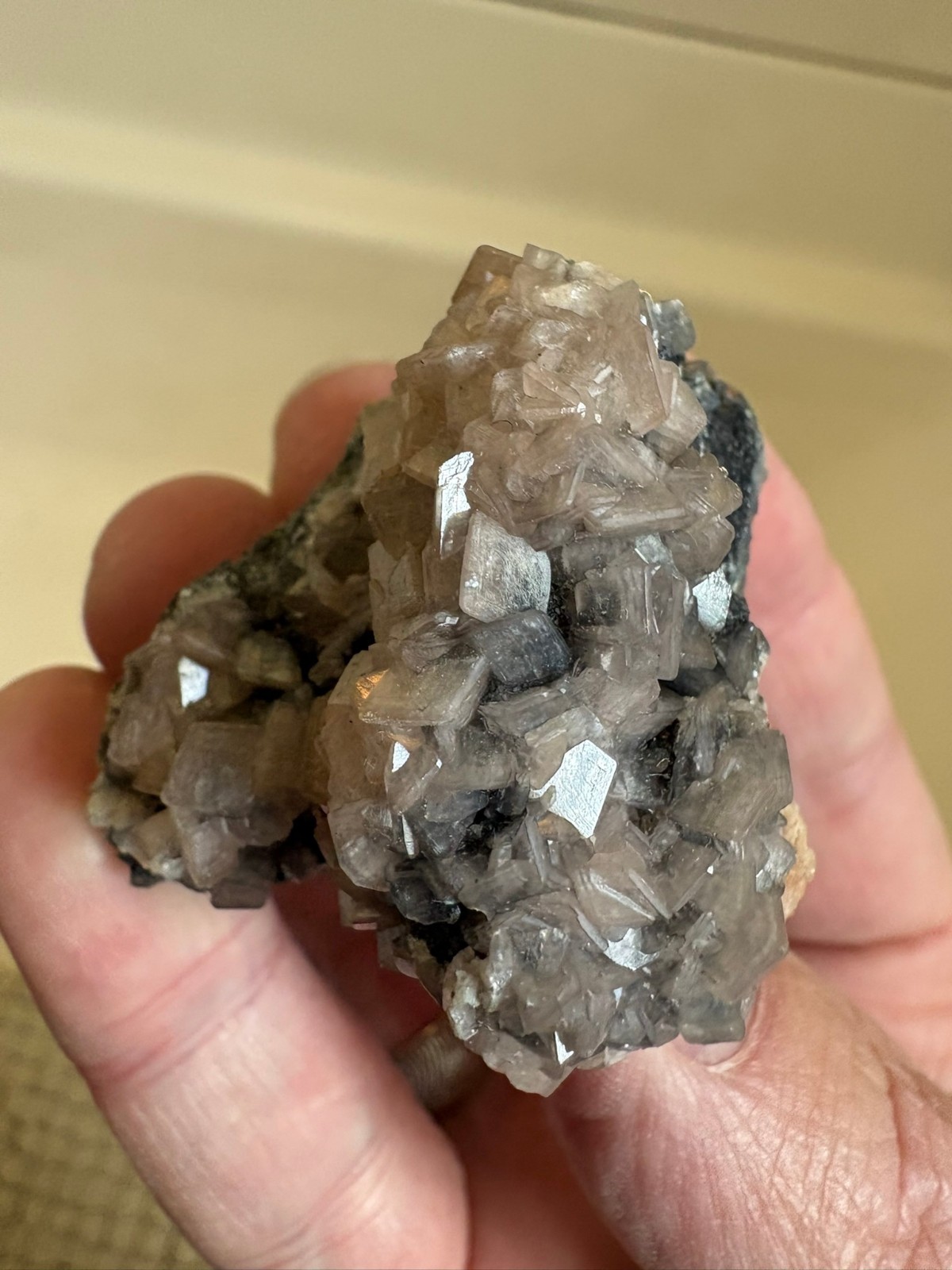 Smithsonite on Tennantite, “cobaltoan”, Tsumeb, Namibia