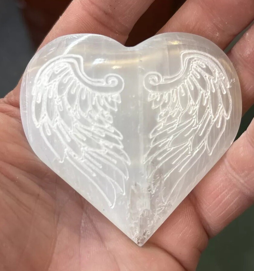 2 1/2 Inch Selenite Heart Angel Wings