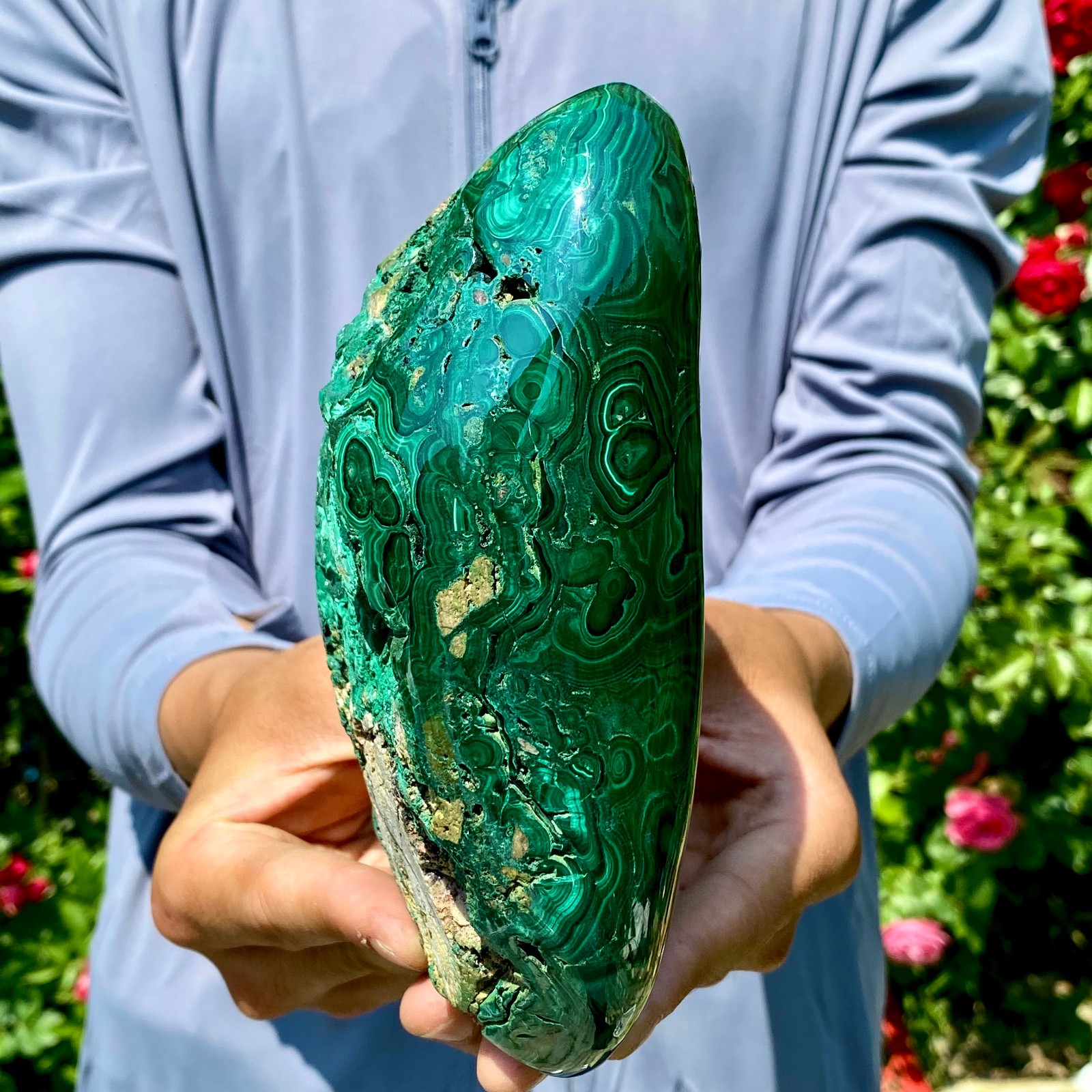 3.9LB Natural glossy Malachite egg transparent cluster rough mineral sample