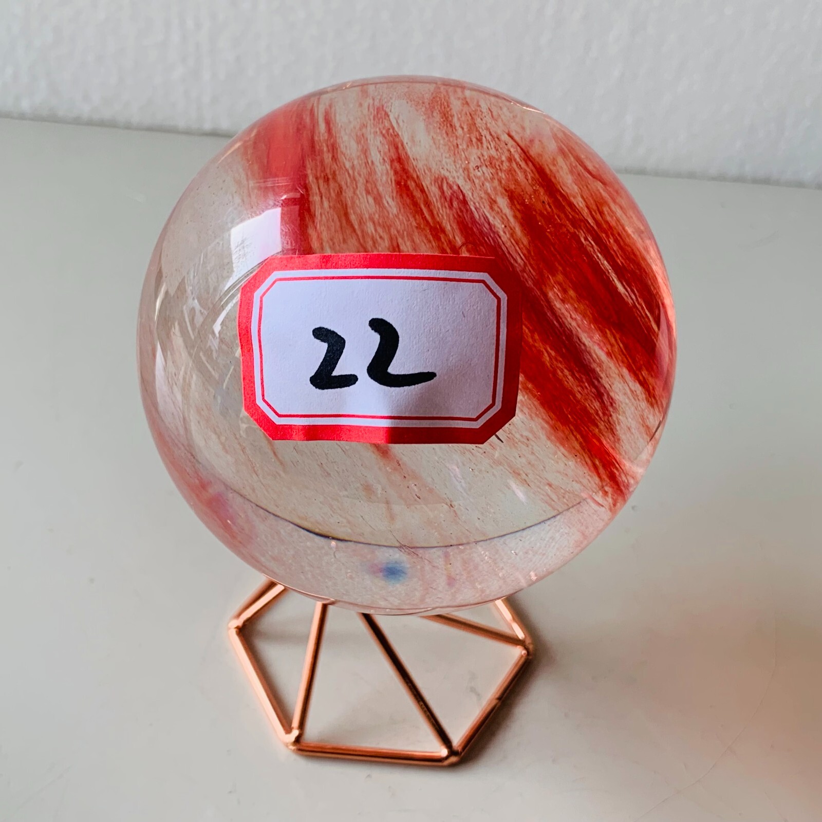 1.5LB Red Smelting Stone Quartz Sphere Crystal Energy Ball Reiki Gem+stand A22