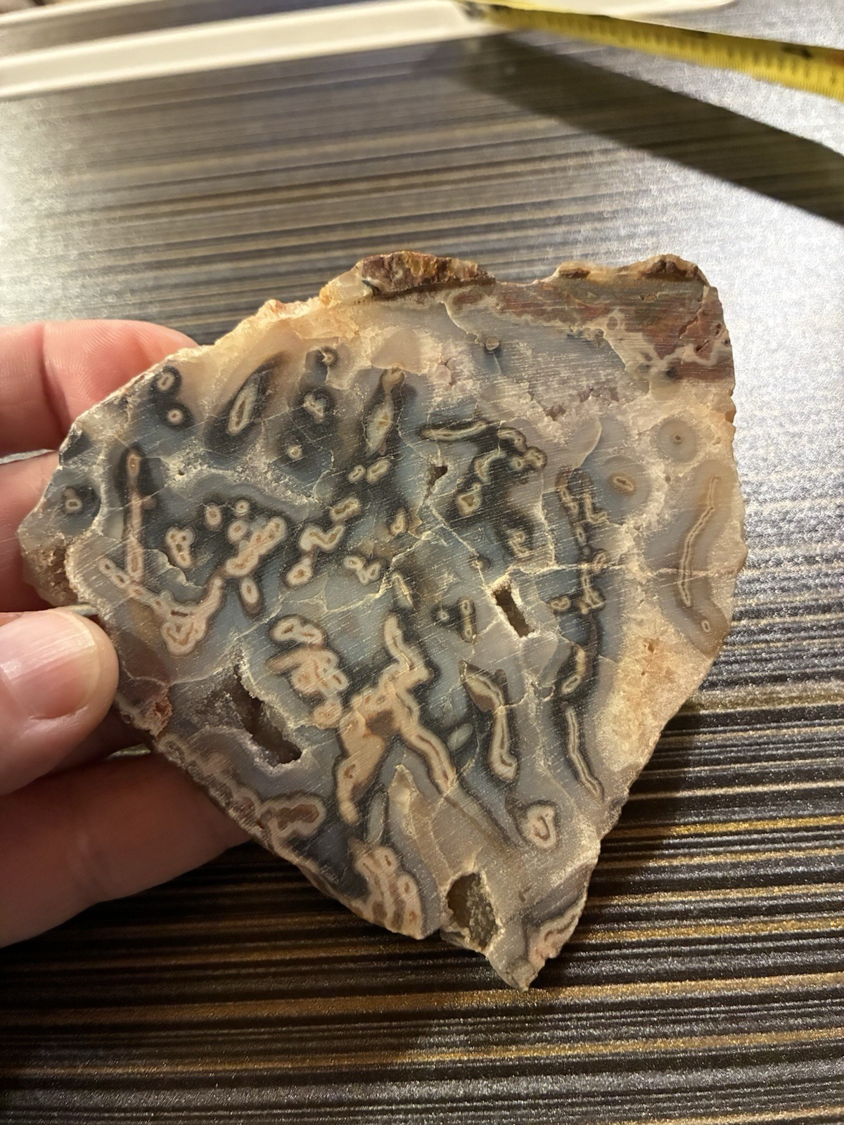 Kentucky Agate, Cut On Both Side, Crystal, Gray And Dark Blue 3.5×3.75”