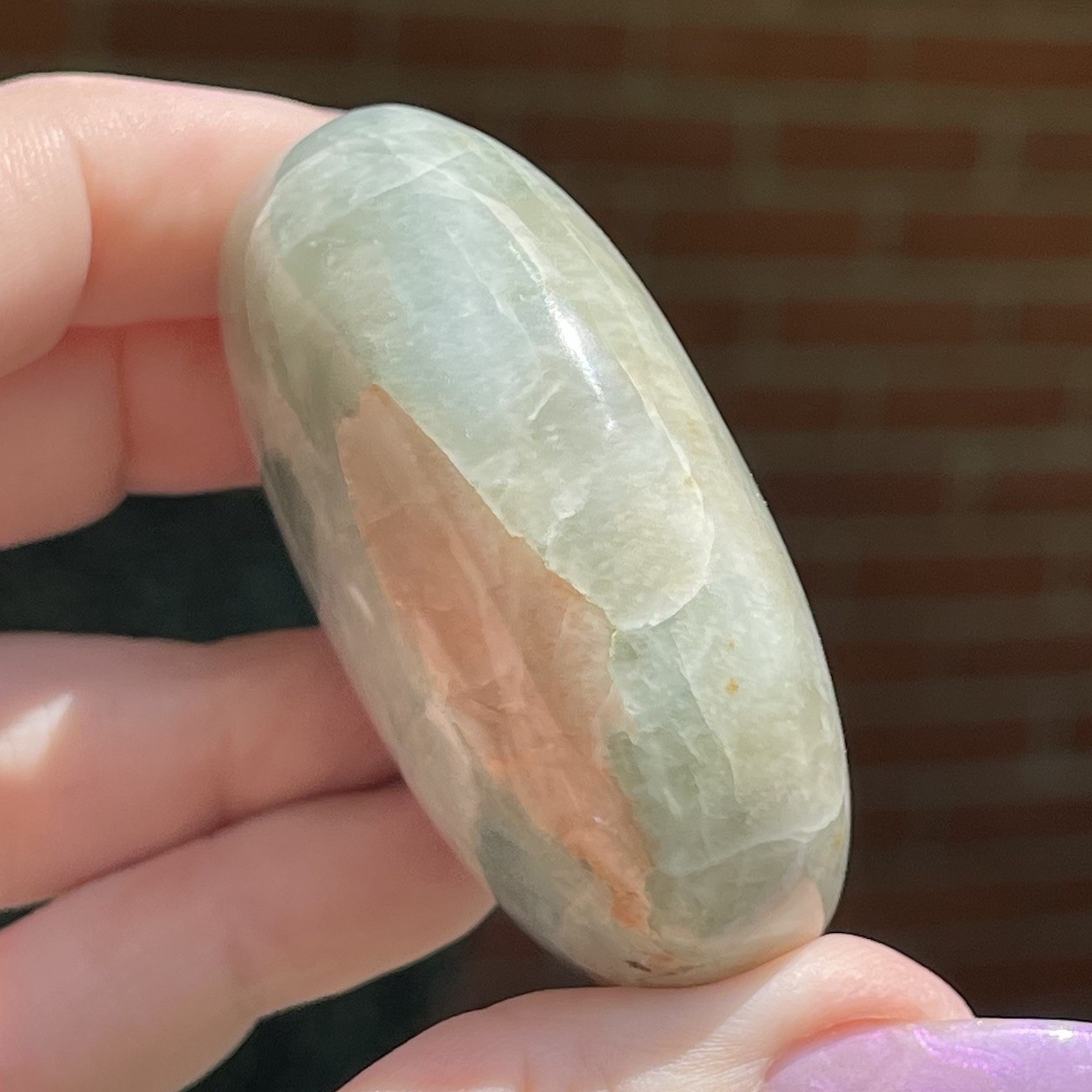 Aquamarine Palmstone – Opaque Blue Green Color With Peach Morganite Inclusion