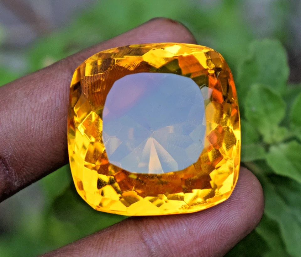 141 Ct Huge Cushion Cut Yellow Citrine Certified Flawless Loose Gemstone