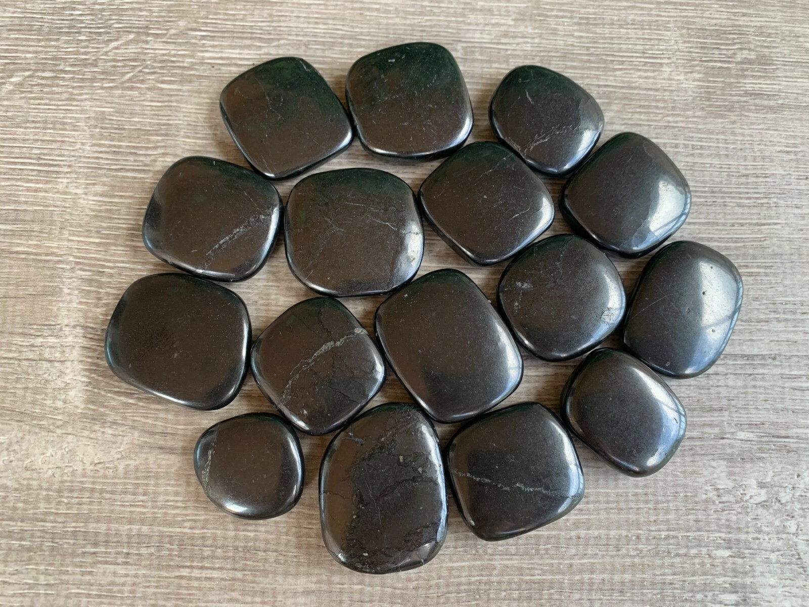 Shungite Smooth Stones, 1.25″-1.75″ Polished Shungite Palm Stones, Wholesale Lot
