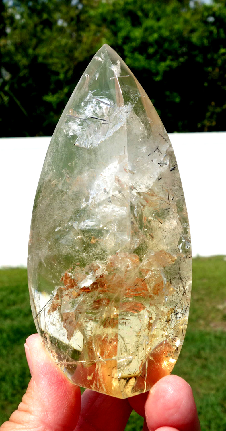 Brazil CITRINE Quartz Crystal FLAME Point with Rutiles BRAND NEW Old Stock