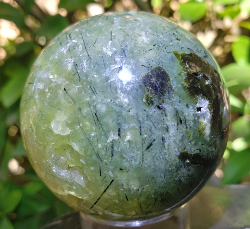 2.1″ Prehnite Epidote Green Tourmaline Crystal Sphere Orb Ball, 236g or 8.3 oz