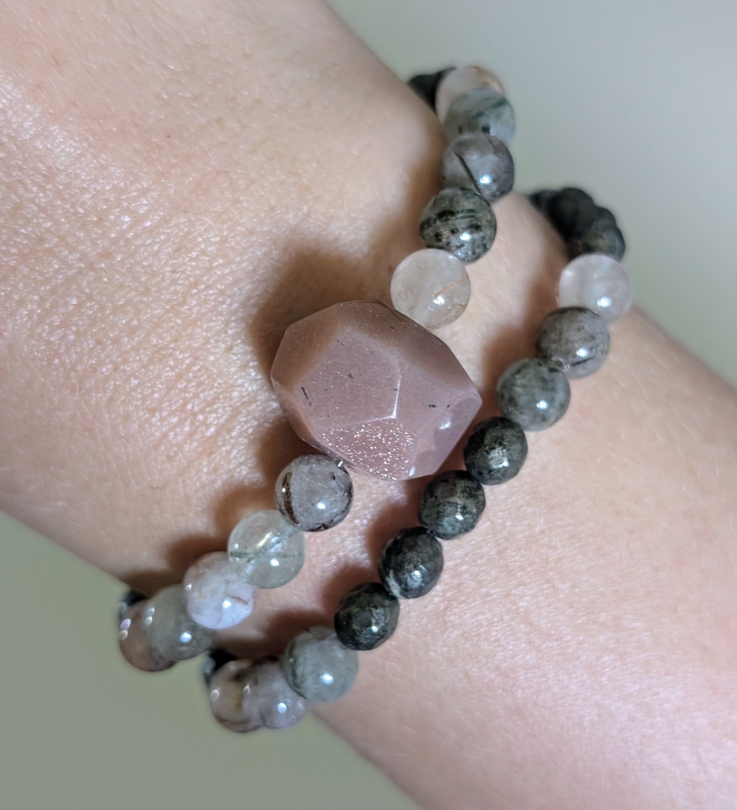Sunstone Bracelet Size 6.25 Mixed Rutile & Pyrite 6mm Beads Matching Set of 2