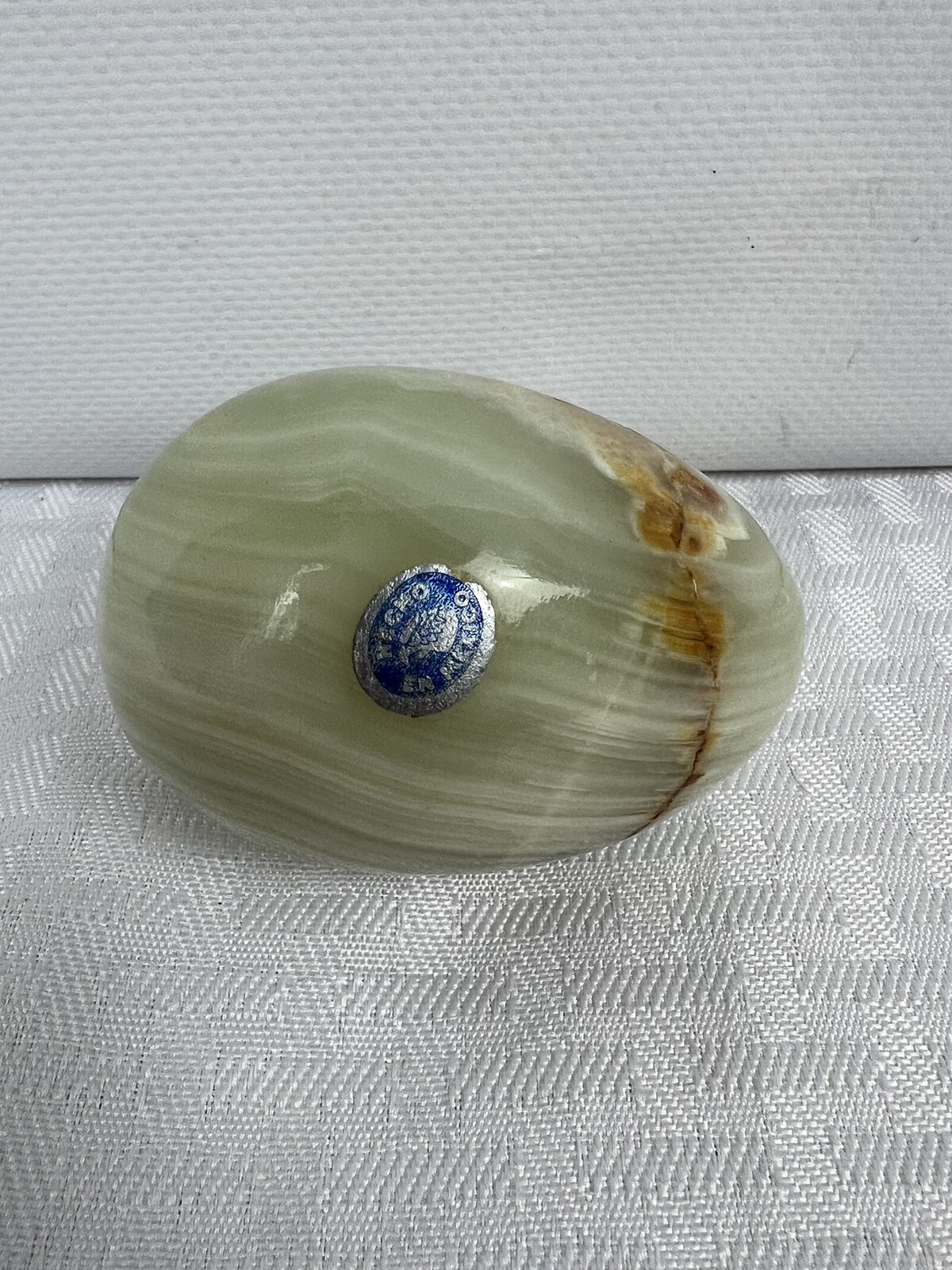 Green Natural Stone Polished Easter Egg 3″ Long White Brown Easter Home Decor