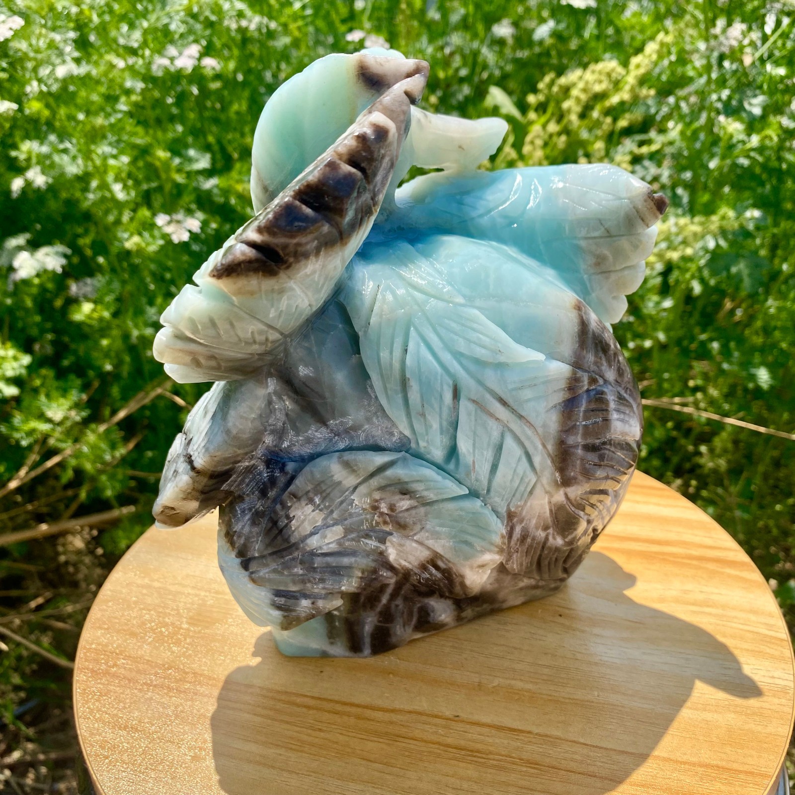 7LB Natural Blue Vein Stone Phoenix Carving, Home Decoration