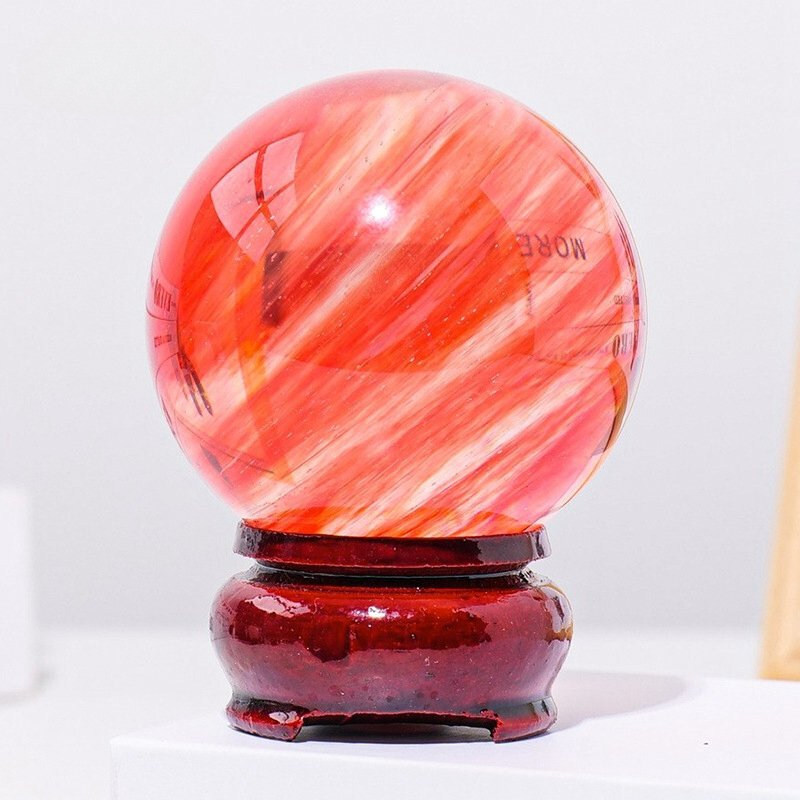 2LB Big Natural Red Smelting Quartz Crystal Sphere Healing Energy Ball W/ Stand
