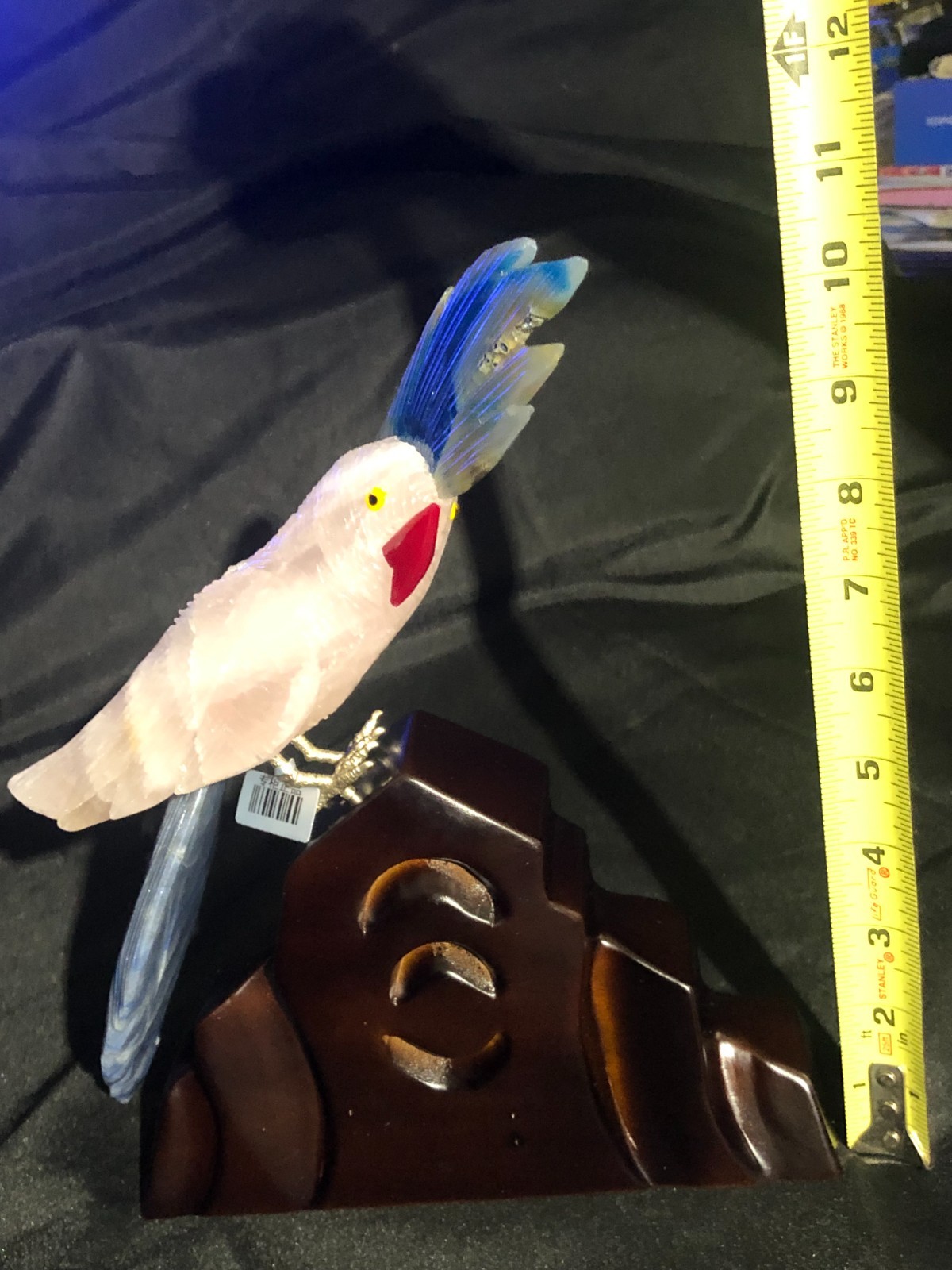BEAUTIFUL PINK AND BLUE QUARTZ BIRD WITH WOODEN DESIGNED STAND ( NO-RESERVE )