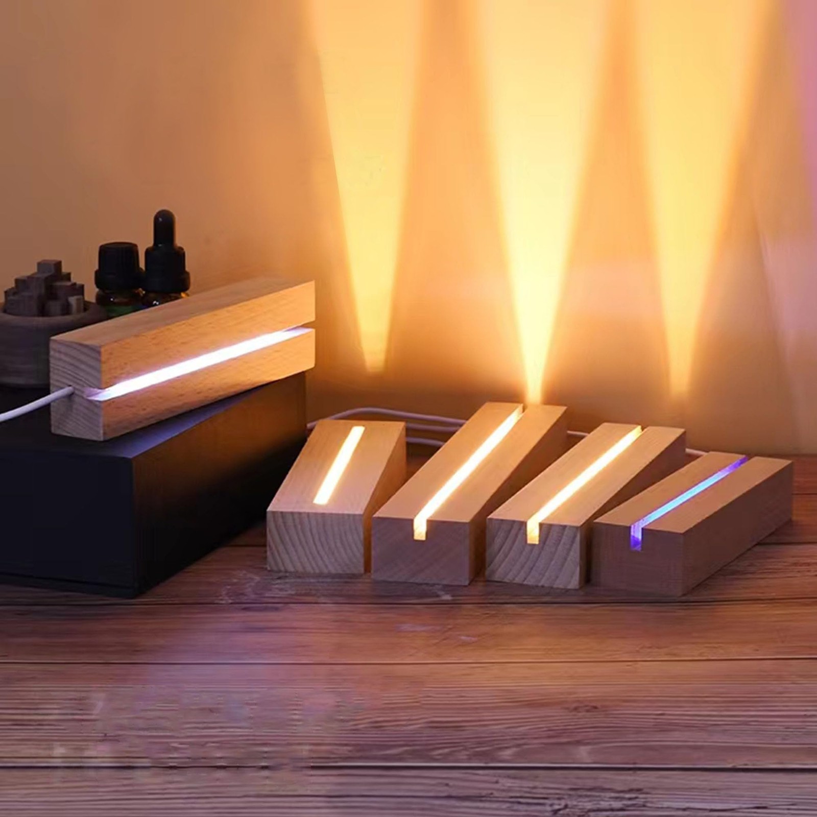 RUIITEN 6 inch Rectangle Display Pedestal, Warm Color Rectangle Led Lights Di…