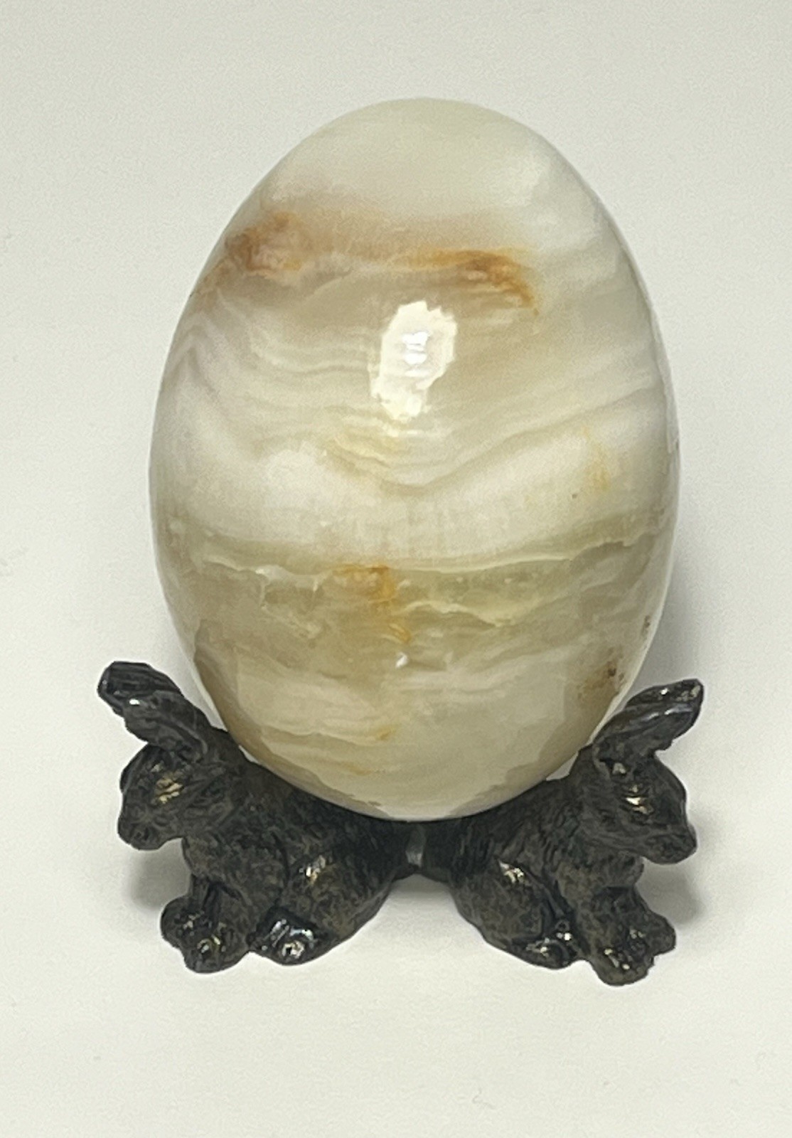Vintage Polished Natural Banded Onyx ? Egg Carved Crystal 2.5” Stand Not Incl
