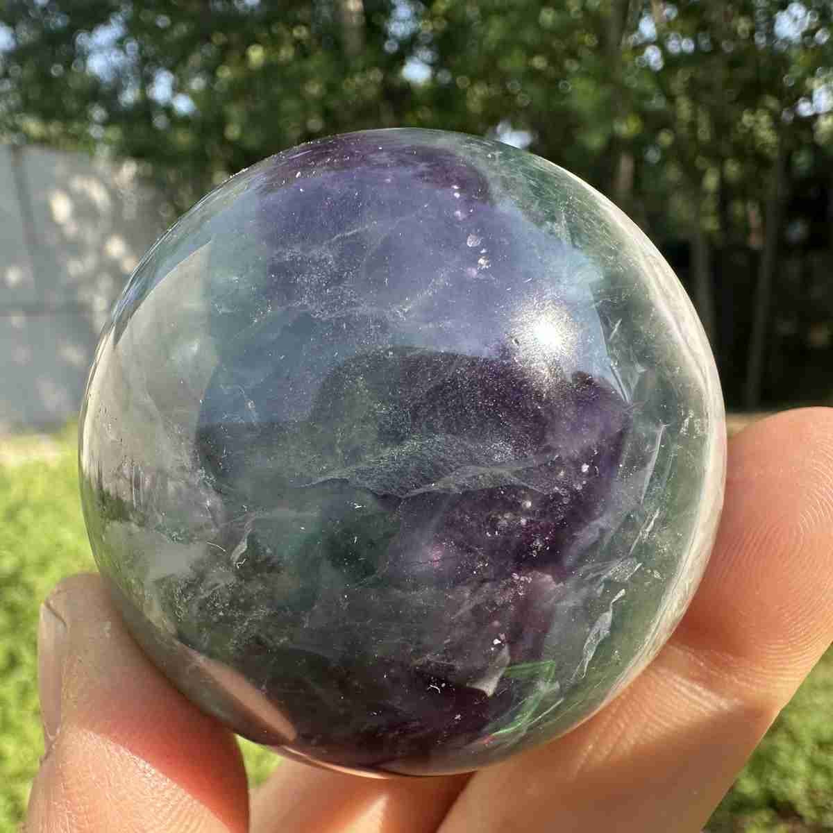210g Natural Feather Fluorite Quartz Sphere Crystal Ball Reiki Healing Decor
