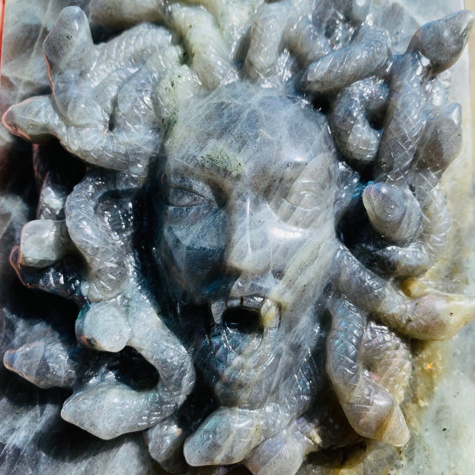 Beautiful Labradorite Medusa Carving. Over 2kg!