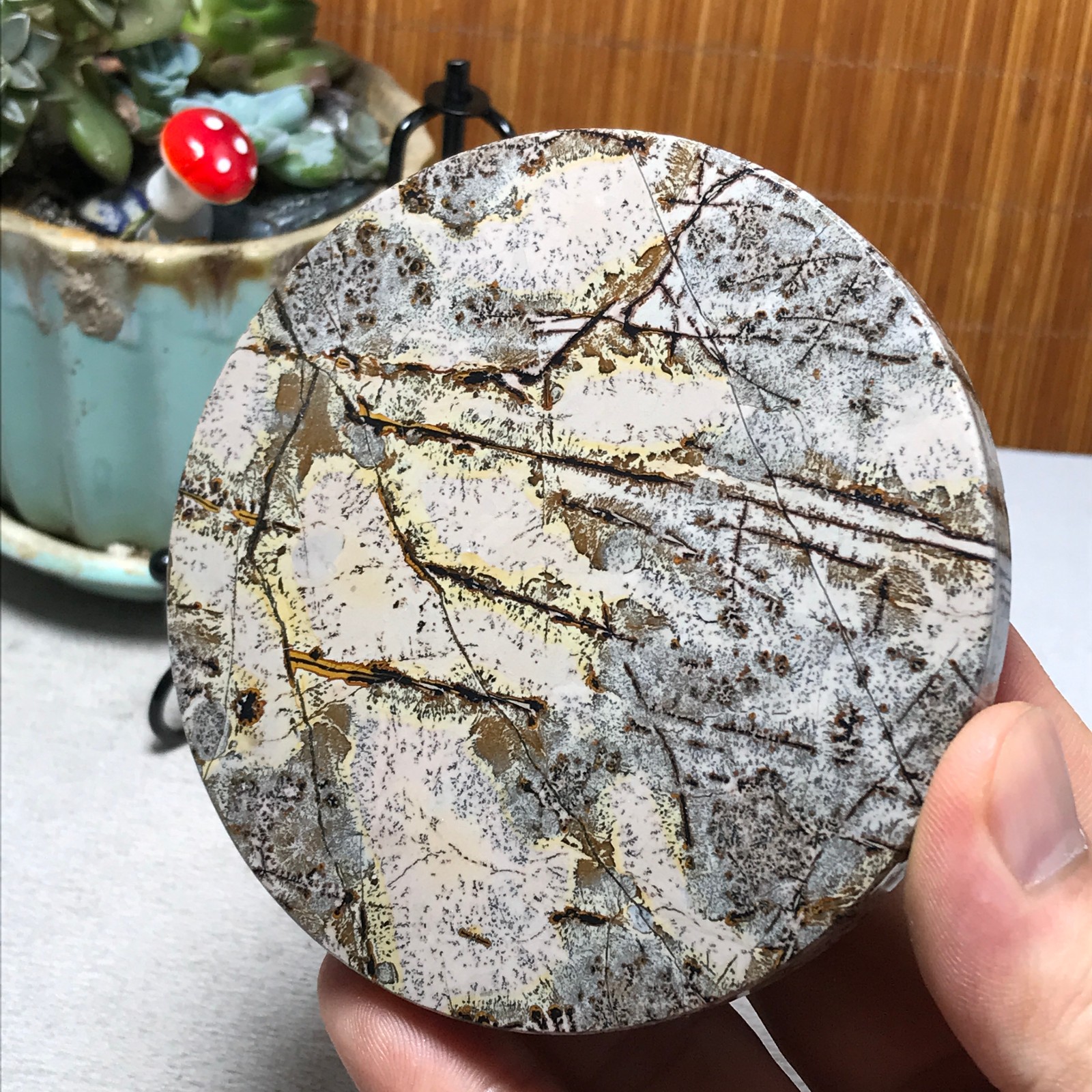 93mm Natural Chinese painting stone crystal ornaments for home decoration A6485