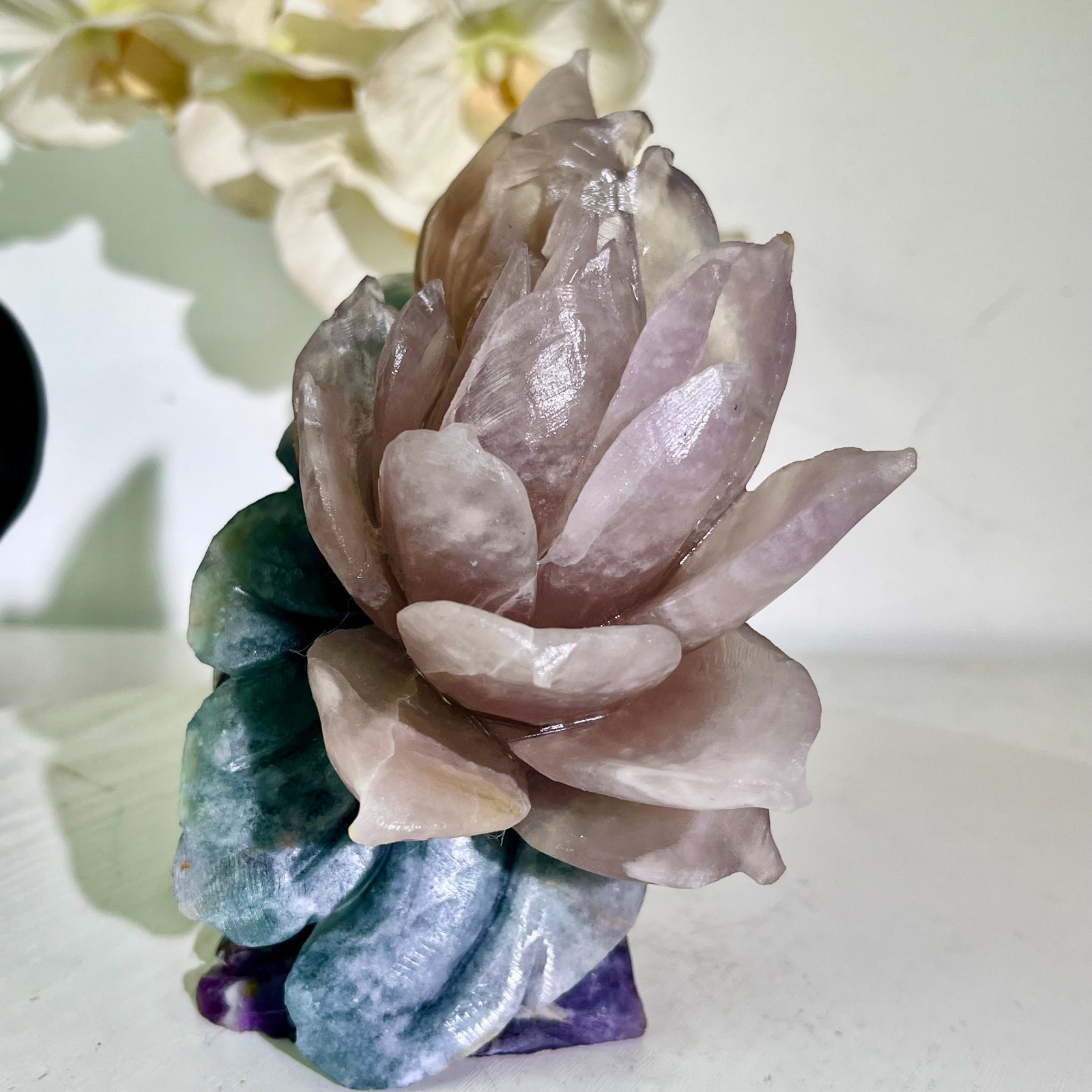 4.01LB Natural fluorite quartz products, hand carved and polished spiritual orn