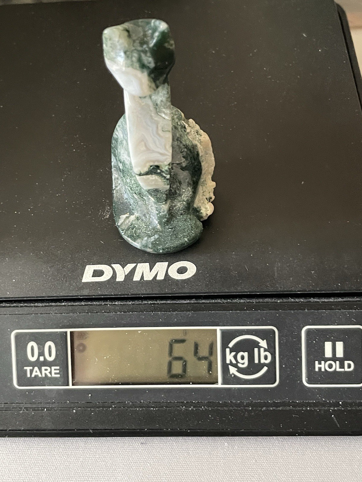 Moss Agate Crystal/Gemstone Sphynx Carving 64G 3″ x 1 1/4″