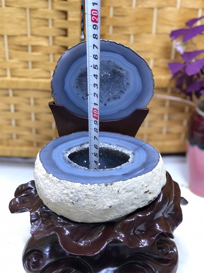 6.75LBNatural Agate Crystal Geode Quartz Bowl Wealth Spirit Energy Healing+Stand