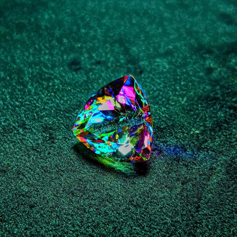 AAA 70.2 Ct+ Natural Rainbow Mystic Topaz Trillion Cut Loose Gemstone Certified