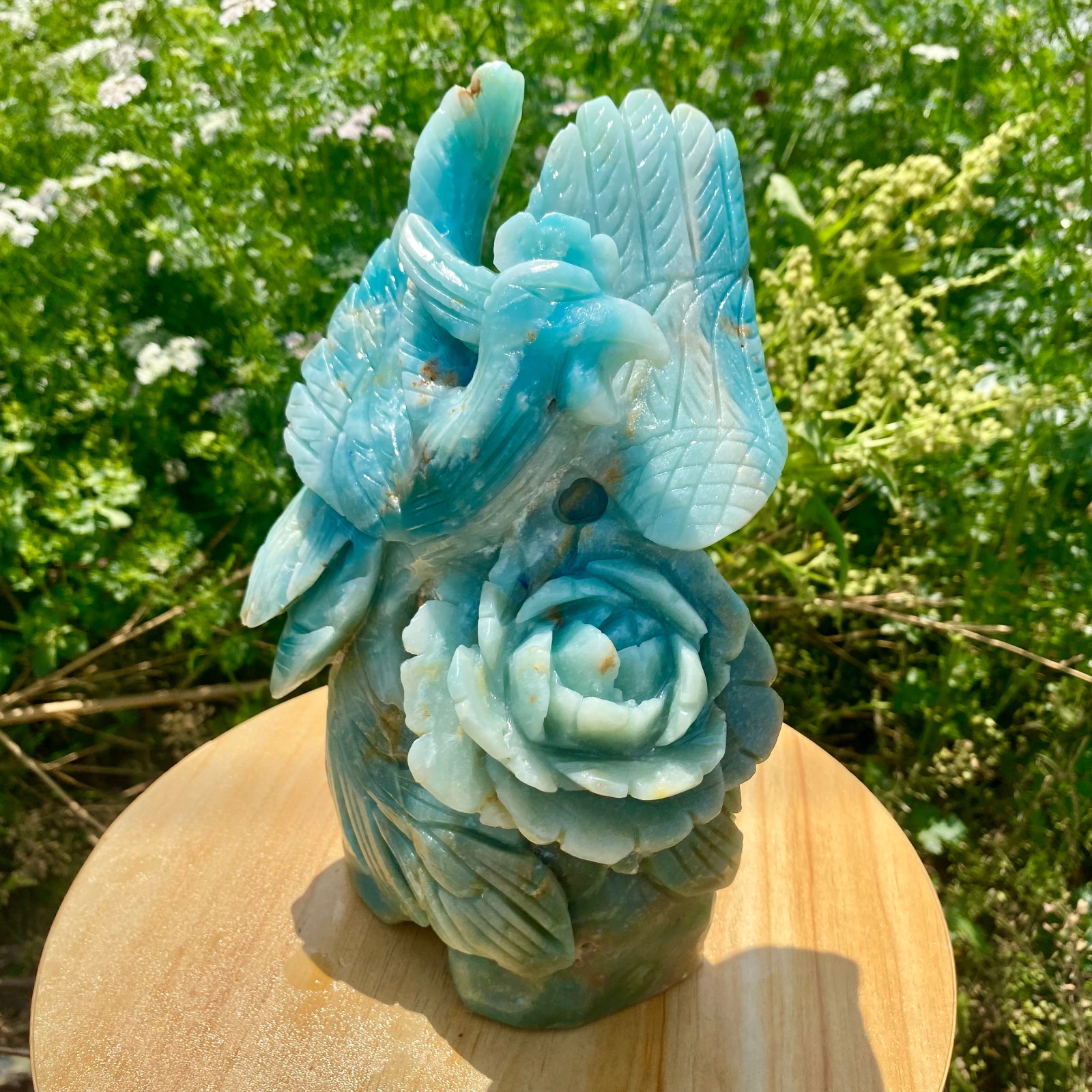 6.17LB Natural Blue Vein Stone Phoenix Carving, Home Decoration